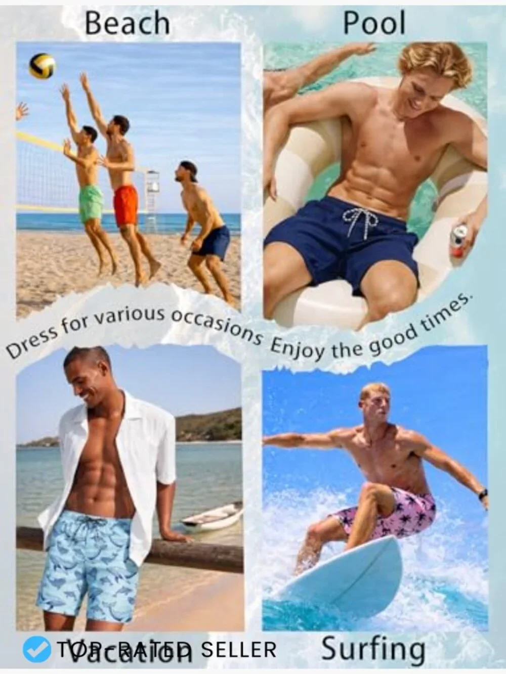 Mens Swim Trunks 7 inch Board Shorts with Mesh Liner Quick Dry Beach Shorts